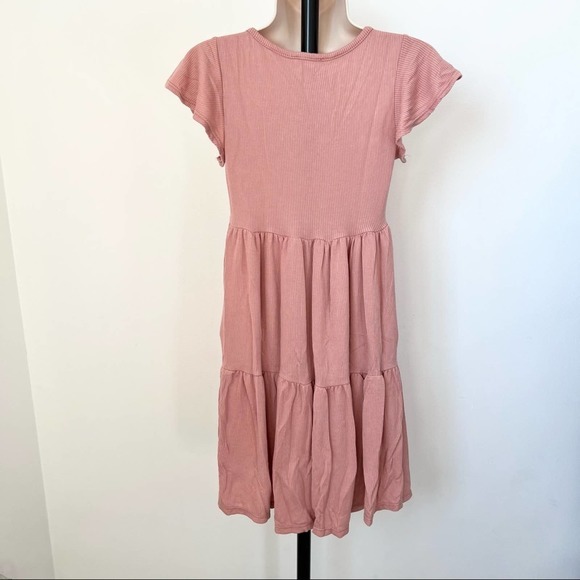 ribbed knit babydoll dress mauve pink‎ short sleeve flowy casual dress Size S - Picture 6 of 10